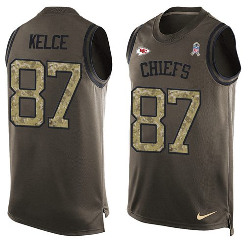 Nike Chiefs #87 Travis Kelce Green Men's Stitched NFL Limited Salute To Service Tank Top Jersey - Click Image to Close